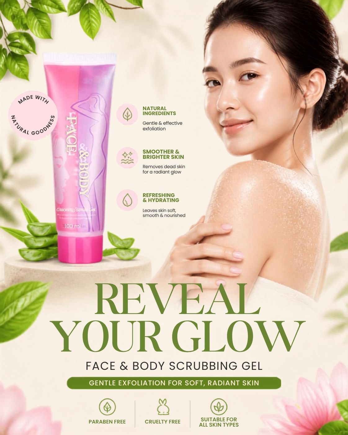 Face & Body Scrubbing Gel Gentle Skin Exfoliator for Smooth & Healthy Skin